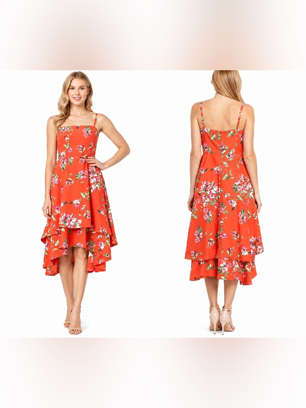 👗 Vince Camuto Floral Surplice Hi-Low Midi Dress Size 12 🌸‎